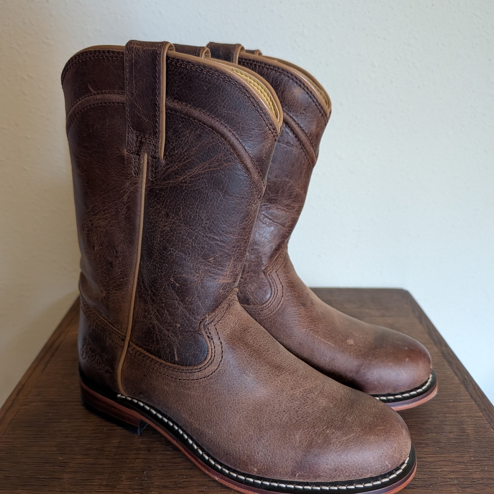 Justin Boots Women's Brown Leather Mid-Calf Heeled Western Boots